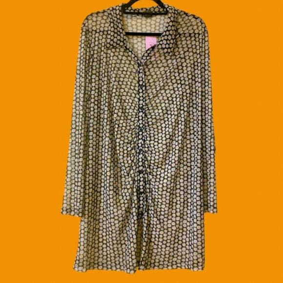 Black Floral Print Longsleeve Sheer Mesh Button Down Shirt Dress Coverup (XXL) - Picture 2 of 8